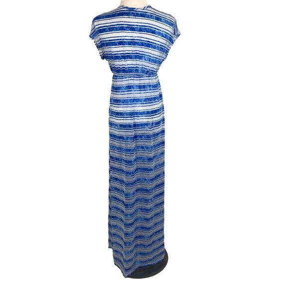 Dream Beach Sheer Maxi Dress Swimsuit Cover Low V Neck Size Medium Blue Vintage - Picture 2 of 11